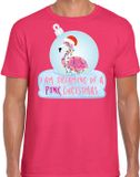 Bellatio Decorations Flamingo Kerstbal shirt / Kerst t-shirt I am dreaming of a pink Christmas roze voor heren - Kerstkleding / Christmas outfit XL