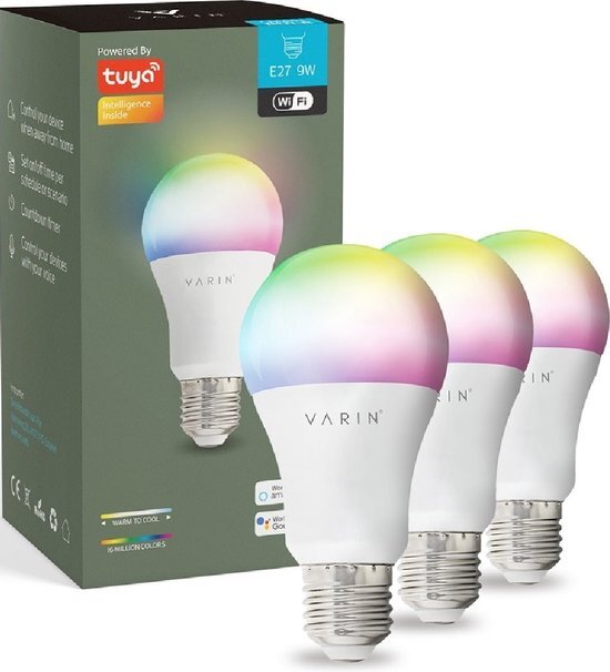 Varin Smart led lamp E27 - 9W - Bediening via app - Voice control - Slimme verlichting - Google Home en Amazon Alexa - tuya wifi - Nachtlamp - Verlichting kinderkamer, slaapkamer, woonkamer