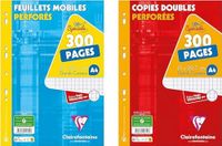 Clairefontaine 11751AMZC Pak met 2 Pakken Geperforeerde Bladen: 300 Pagina's LOSSE BLADEN + 300 Pagina's DUBBELE BLADEN - A4 21x29,7 cm - Grote Ruitjes - Wit Papier 90 g
