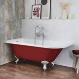 Hudson Reed Oxford Semi-freestanding Corner Bath Classic 168.5cm x 75cm - Saffron Red (Rouge), with White Bath Feet