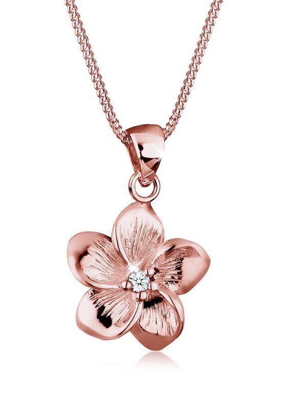 Elli PREMIUM Dames Ketting - Frangipani Bloem met Diamant (0.03 ct) - 925 Sterling Zilver - 45 cm