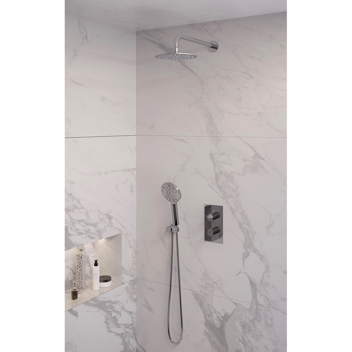 Brauer Regendoucheset 33 Inbouw Muur Chrome Edition 20cm Rond Glans Chroom 2 Greeps 3-weg met Thermostaatkraan en Handdouche