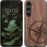 kwmobile Samsung Galaxy S24 FE Hoesje Hout Donkerbruin Vintage Kompas
