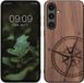 kwmobile Samsung Galaxy S24 FE Hoesje Hout Donkerbruin Vintage Kompas
