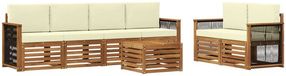 vidaXL - Salon d'angle - 6 places - Naturel et crème - Acacia massif