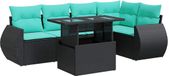 vidaXL Loungeset met kussens, poly rotan, acacia, zwart