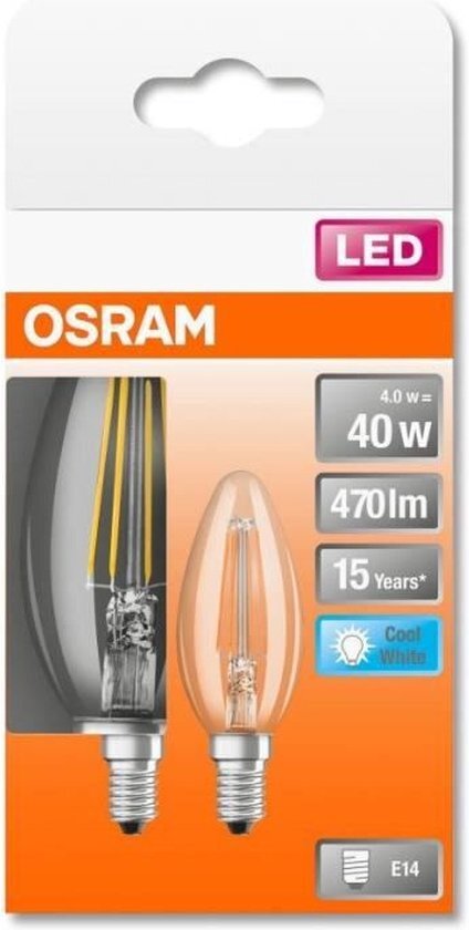 OSRAM BTE2 LED-lamp Flame helder filament - 4 W = 40 W - E14 - Koel wit