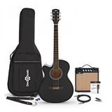 Gear4music Single Cutaway Linkshandige Elektro-akoestische Gitaar, Zwart, met 15W Akoestische Versterker & Accessoireset