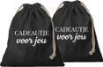 Bellatio Decorations Cadeautasje met koord - 2x - Cadeautje voor jou - zwart - canvas - 25 x 30 cm