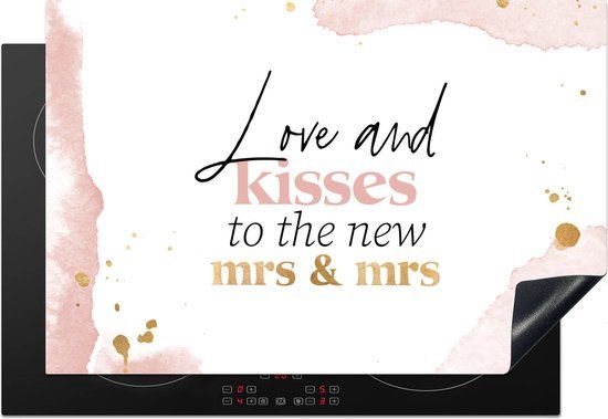 KitchenYeah® Inductie beschermer 77x51 cm - 'Love and kisses to the new Mrs & Mrs' - Inductie kookplaat accessoire