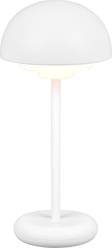 BES LED LED Tafellamp met Opbaadbare Batterijen - Trion Berna - 2W - Warm Wit 3000K - Spatwaterdicht IP44 - Dimbaar - Rond - Mat Wit - Kunststof