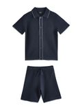 Next Jongens Set van gebreid poloshirt en korte broek met textuur - Blauw