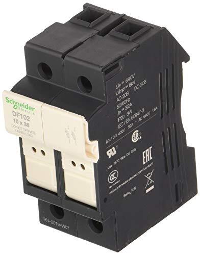 SCHNEIDER ELECTRIC DF102 Zekeringsschijf, 2-polig, afmetingen van de zekering 10 x 38 mm, 88,5 mm, hoogte 35 mm, breedte 64 mm, diepte 32 A, 400 – 690 V