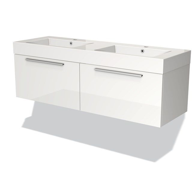 Maxaro Badkamermeubel 140cm Modulo Hoogglans Wit 2 Lades Vlak Wastafel Mineraalmarmer - 6095818172197