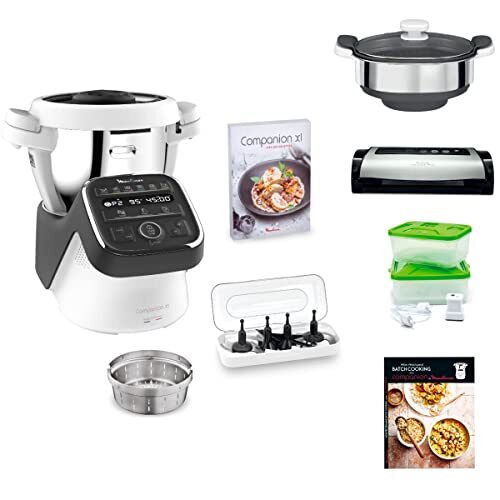 Moulinex Companion XL keukenmachine 4,5 l, 12 automatische programma's, 1550 W, 5 accessoires, boek 300 recepten inbegrepen, Bundle Batch Cooking, Made in Frankrijk, Grijs YY5073FG