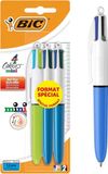 BIC 4 kleuren mini-balpen, intrekbaar, middelste punt (1,0 mm) – klassieke en fantastische kleuren gesorteerd, blisterverpakking, 3 stuks