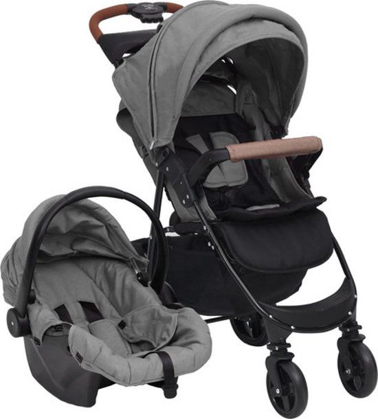vidaXL Kinderwagen 3-in-1 staal lichtgrijs