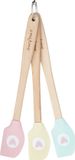 KitchenCraft Mini Spatels, Set van 3 Stuks, 20.5 cm, Pastel, Siliconen, Hout