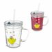 Relaxdays Drinkglazen met rietje - set van 2 - 400 ml - kuikenprint - met maatstrepen - transparant
