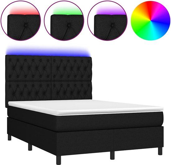 vidaXL Boxspring met matras en LED stof zwart 140x190 cm