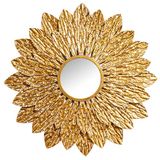 DRW Ronde wandspiegel met gouden metalen bladeren, 103 x 4 x 103 cm