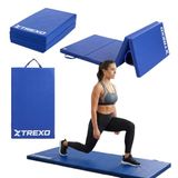 XTREXO Opvouwbare gymnastiekmatras, 195 x 80 x 5 cm, 4-delig, draagbaar, eco-lederen hoes, polyethyleenschuim, antislip, duurzaam, ideaal voor training thuis en op reis