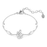 Swarovski Swan Armband, Gemengde Slijpsels, Zwaan, Wit, Rodium Verguld
