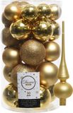 Decoris boules de Noël 30x pièces - or 4/5/6 cm plastique mat/brillant/paillettes mix et étoile de sapin verre mat 26 cm