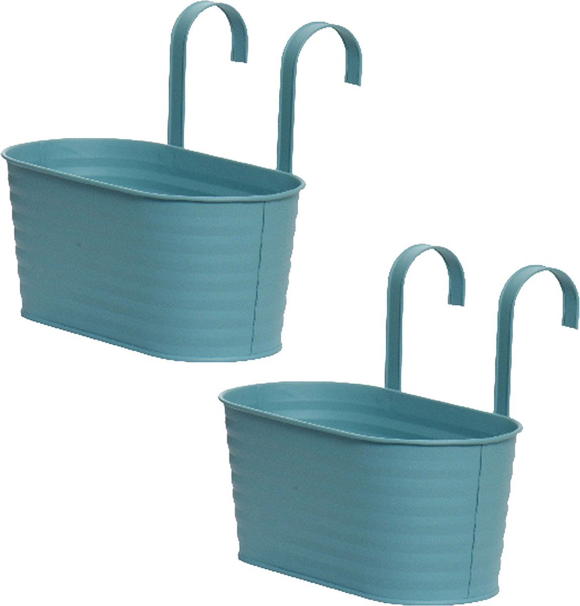 Decoris bloembakken ophangbaar - 2x - zink - 32 x 16 cm - blauw