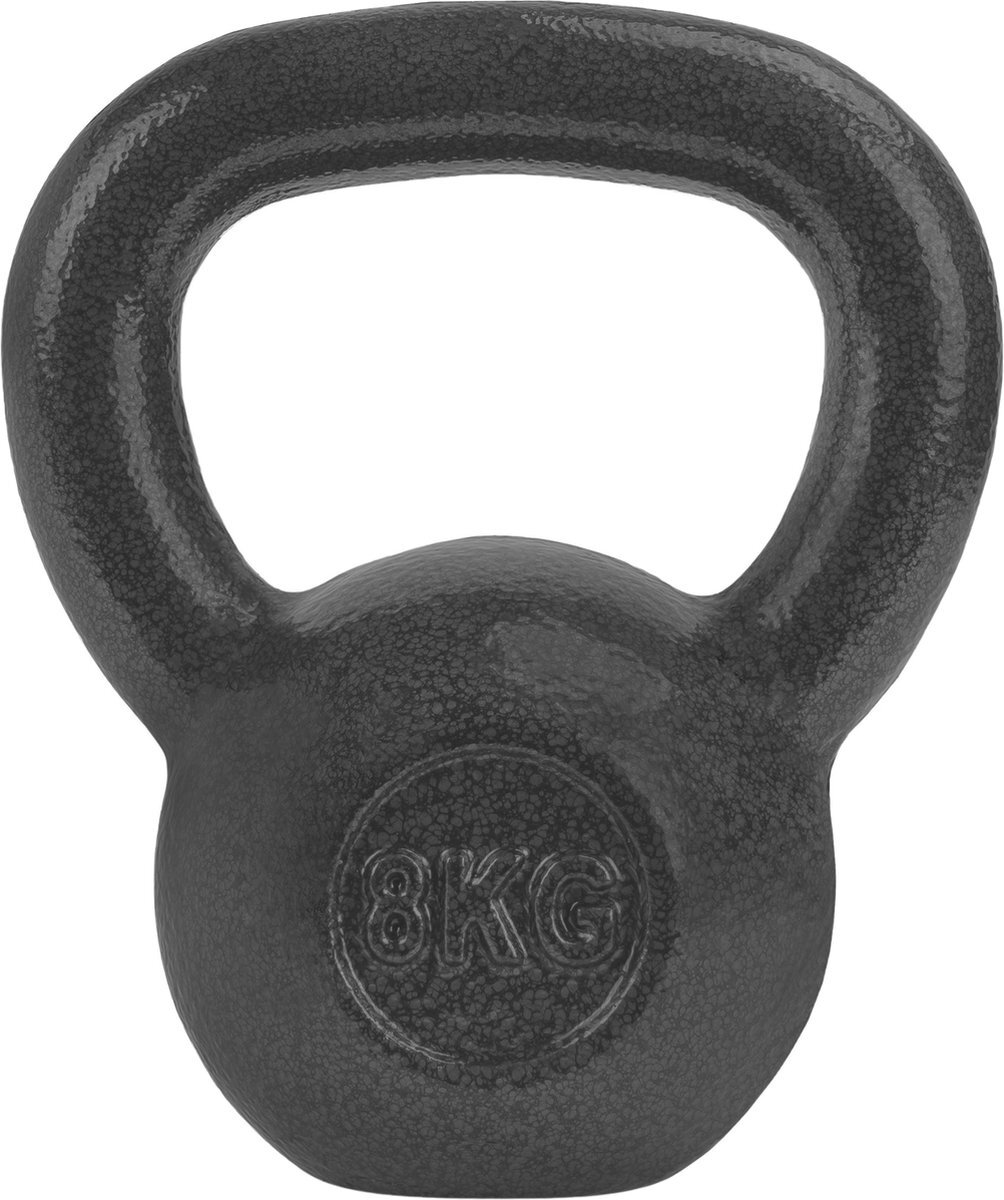 RYZOR Kettlebell van 8 kg - crossfit - Bootcamp - Gewichten - massief gietijzer - Kogelhalter - Fitness - Kettlebell - 4 kg - binnen en buiten - Halters en gewichten - Fitness en Training - Krachttraining - Krachtbenodigdheden - Gietijzer Grijs