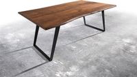 DELIFE Table à manger Edge acacia brun 200x100 métal incliné Live-Edge