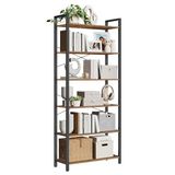 VASAGLE Boekenkast, 6-laags, stalen frame, 80 x 30 x 186 cm | Vrijstaande plank, industrieel ontwerp, woonkamer, slaapkamer, rustiek bruin en mat zwart, BARNET Collectie LLS082B01