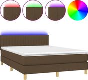 vidaXL Boxspringbed met matras en LED-verlichting, donkerbruin, 140x190 cm, stof