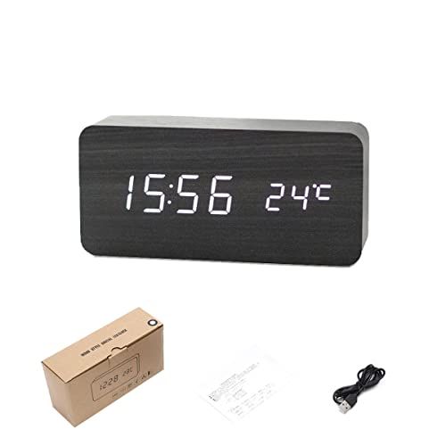 Hapivida LED Digitale Wekker Houten Elektronische Wekker Geluid Touch Control Minimalistische Nachtkastje Stille Houten Klok voor Thuiskantoor