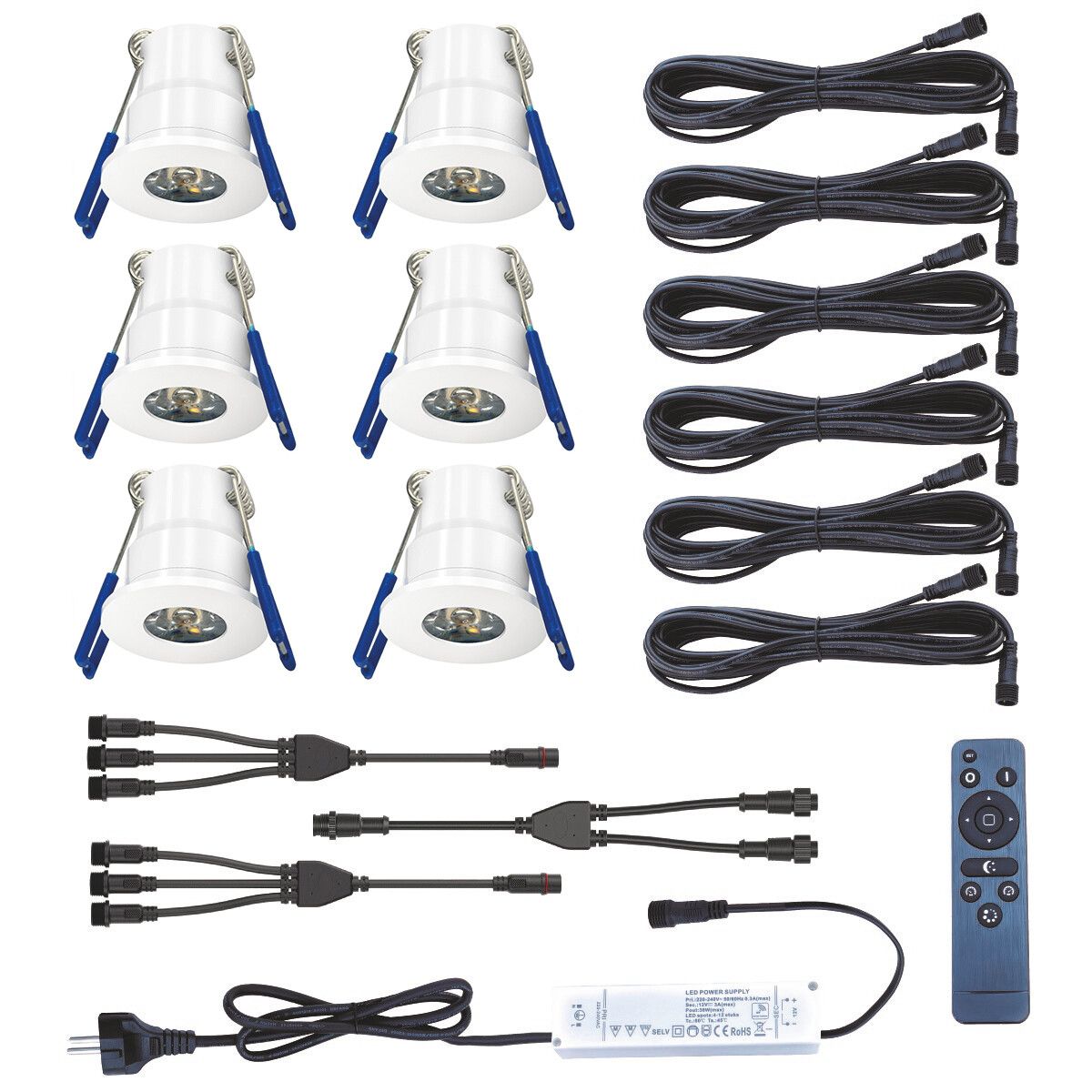 Velvalux LED Veranda Spot Set - 6x 3W - 4000K - Dimmable - IP65 - Round - White
