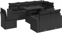 vidaXL 9-delige dining loungeset met kussens polyrattan zwart