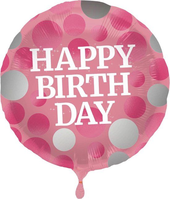 Folat - Folieballon Glossy Pink 'Happy Birthday' - 45cm