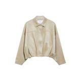 comma suèdelook imitatieleren jas met plooien - beige