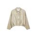 comma suèdelook imitatieleren jas met plooien - beige