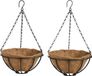 Esschert Design 2x stuks metalen hanging baskets / plantenbakken met ketting 25 cm inclusief kokosinlegvel