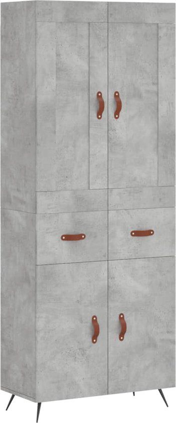 vidaXL Hoge kast bewerkt hout betongrijs 69,5x34x180 cm