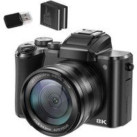 Digitale camera DC226 SZSMART 8K 88MP WiFi Vlogging Autofocus Scherm 3,2" LED-flits Dubbele lens voor YouTube Zwart - 2 batterijen