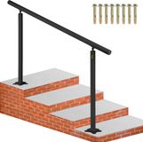 VEVOR Trapleuning Kit 0-5 Stappen Buiten Trapleuning 152,8 x 91 cm Pijp Trapleuning van Aluminium met Voorgeboorde Gaten en Alle Benodigde Expansiebouten, 70 kg Laadvermogen voor Huizen Tuinen Zwart