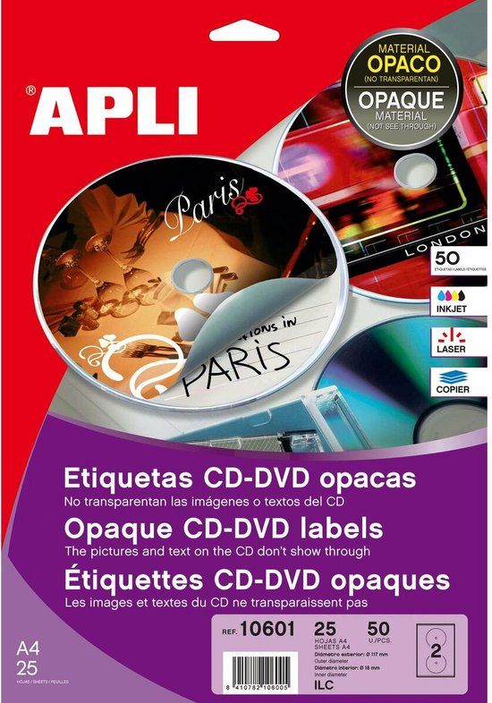 Apli Stickers/etiketten Apli 10601 Rond CD/DVD Wit 25 Lakens