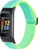 By Qubix - Compatible Fitbit Charge 5 Elastische Solo Loop Nylon Bandje - Mint Groen