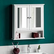 Bath Vida Vida Designs Priano Badkamer Kabinet Gespiegelde Dubbele Deuren Wandmontage Opbergmeubilair, Wit