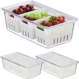 Relaxdays koelkast organizer - set van 3 - stapelbaar - met bakjes en deksel - opbergbakjes voor ijskast