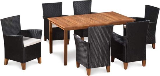 vidaXL Tuinset poly rattan en massief acaciahout 7-delig