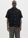 JACK&JONES JORGREENWICH EMB SHIRT SS Heren Overhemd Korte Mouw Loose Fit Casual Zwart Biologisch Katoen Lyocell S