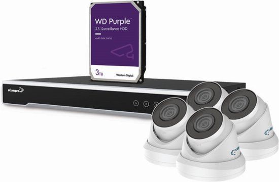 EtiamPro 4MP IP-Videobewakingsset - 8-kanaals NVR-recorder - 4x witte IP dome-camera - 3TB HD - Kabels